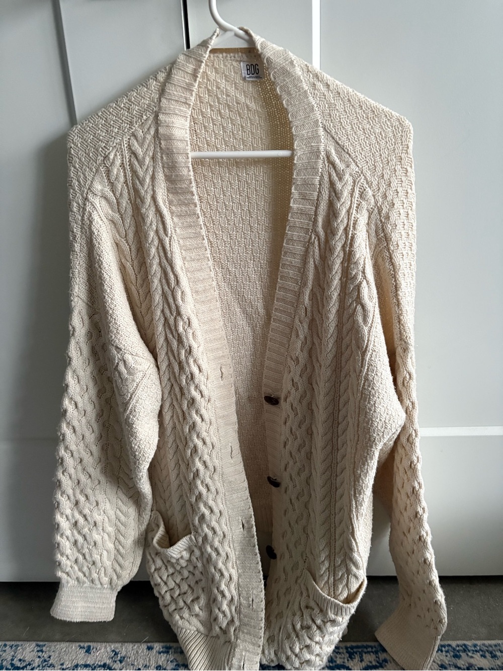 BDG Urban Outfitters Cream Cable Knit Button-Front Cardigan